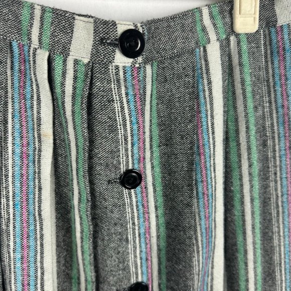 Vintage Womens Plaid Striped Pleated Wool Mid Skirt Size 11 Button Down USA - Picture 3 of 7